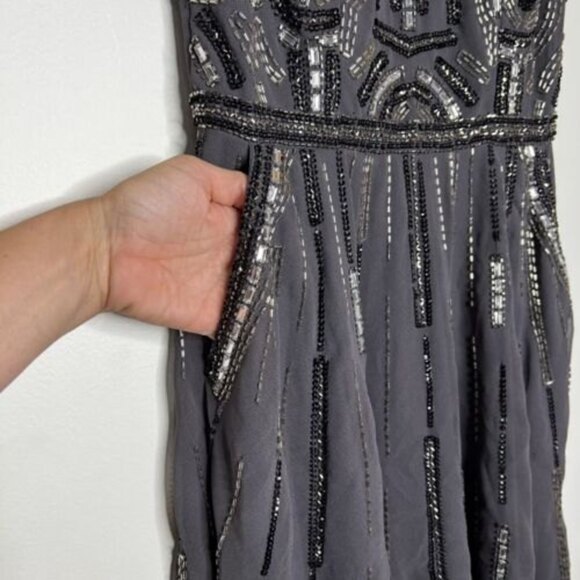 Shail K Beaded Gray Short Cocktail Fit & Flare Dress Size 6 - Picture 4 of 12